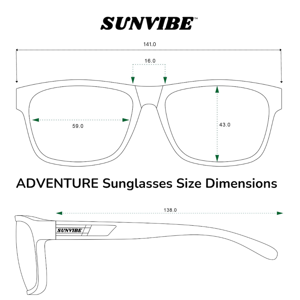 Sunvibe ADVENTURE Sunglasses Size Dimensions
