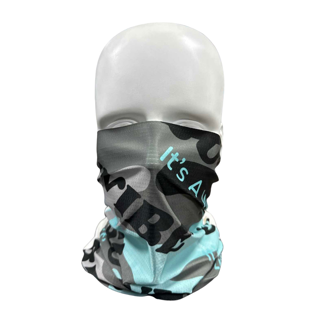 Teal camouflage Sunvibe HYDRO-TECH™ face cover with flexible comfort for high exposure environments
