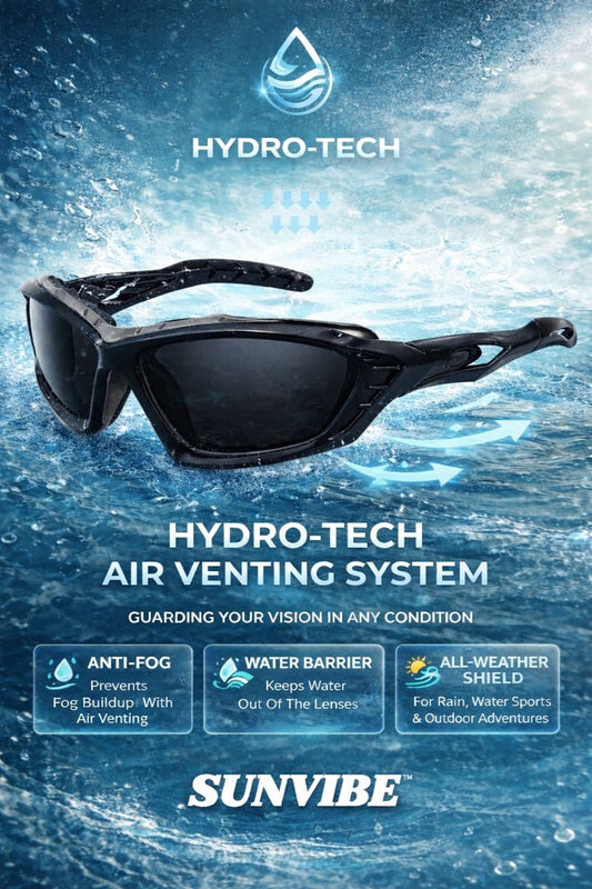 Sunvibe HYDRO-TECH™ sunglasses in black featuring wraparound frame for jetski and water sports