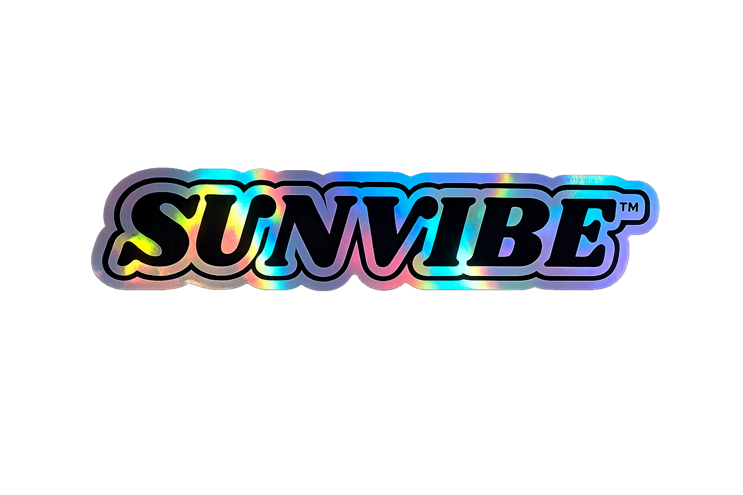 SUNVIBE holographic waterproof sticker with high-shine prism vinyl and strong adhesive backing, perfect for JetSki, boats, 4WD vehicles and outdoor equipment.