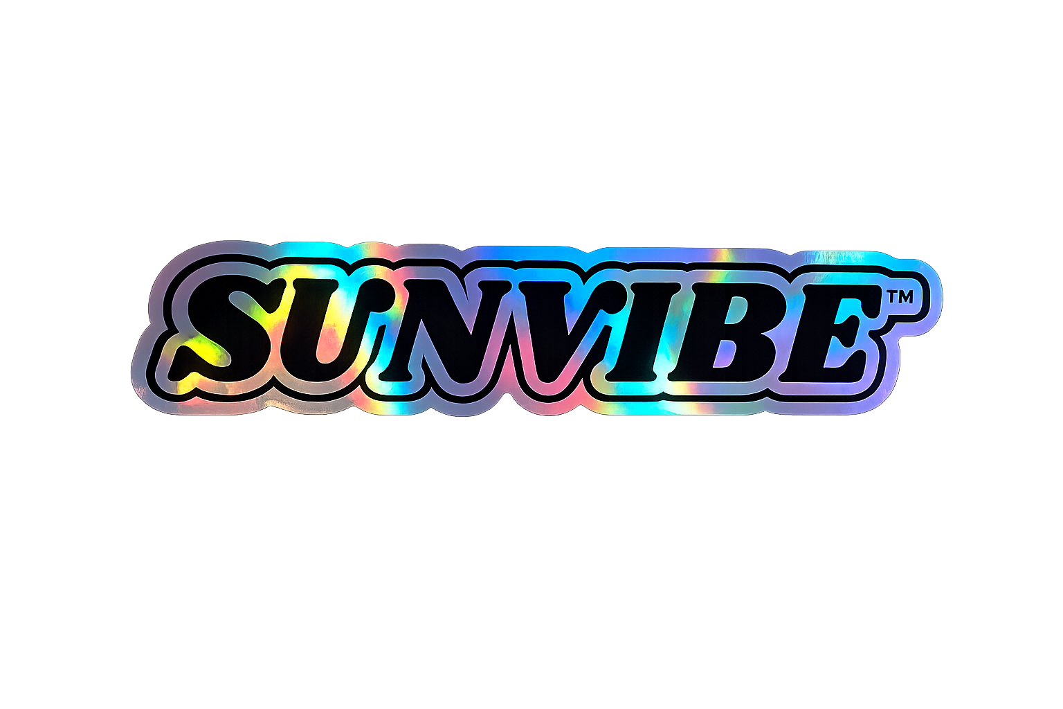 SUNVIBE holographic waterproof sticker with high-shine prism vinyl and strong adhesive backing, perfect for JetSki, boats, 4WD vehicles and outdoor equipment.