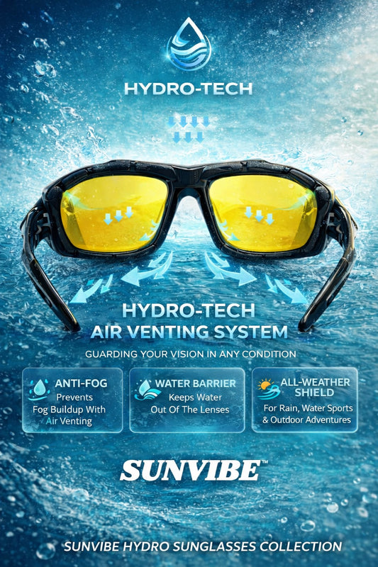 The Sunvibe HYDRO-TECH™ Sunglasses featuring Hydro-Tech are built for high-speed watersports where standard sunglasses fall short.